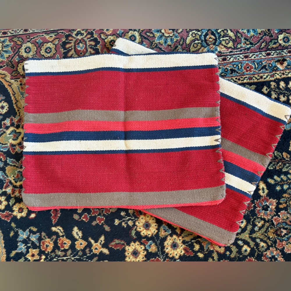 Pottery barn 100% wool pillow covers southwestern stripe blanket stitch 24 x 24